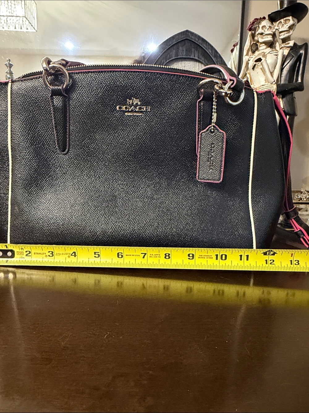 Coach Christie Black Pink Leather Shoulder crossbody Bag with Trim - Picture 2 of 13